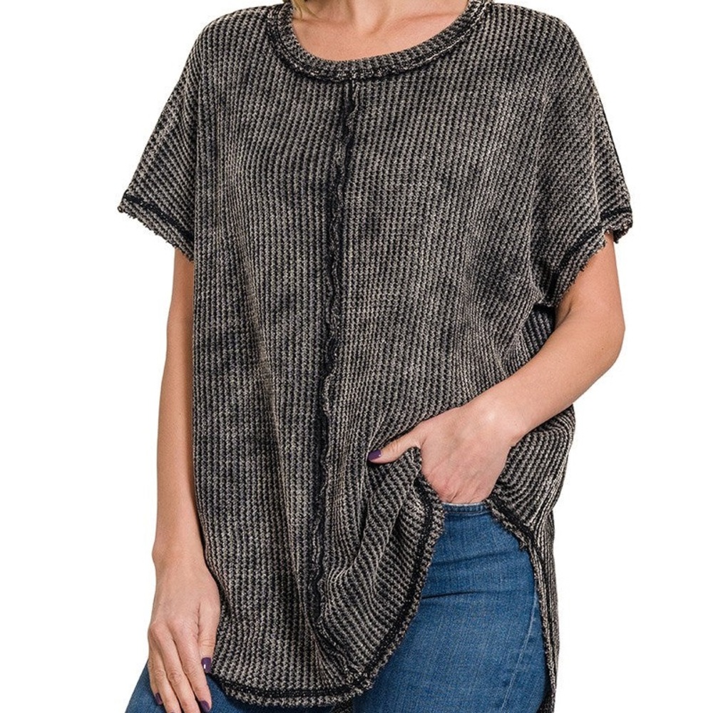 Black Washed Waffle Top